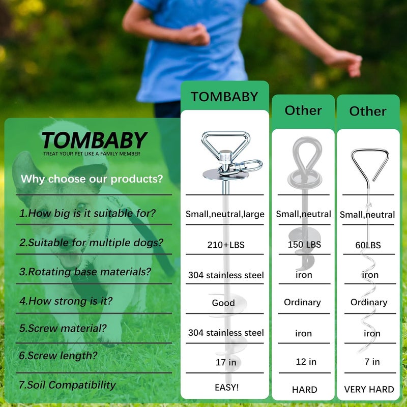 TOMBABY Dog Tie Out Cable and Stake,with 30FT Heavy Duty Cable,360° Swivel Dog Anchor& Anti-Tangle,Dog Runner for Yard,Dog Stake Allows Dogs Up to 210 lbs, Dog Stakes for Outside Beach,Camping, Yard - Image 3